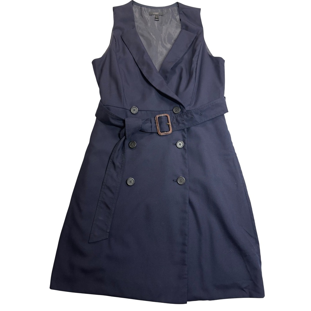 J.Crew Trench Dress Women's Navy Excellent 100% Wool Belted A4841 Size 8